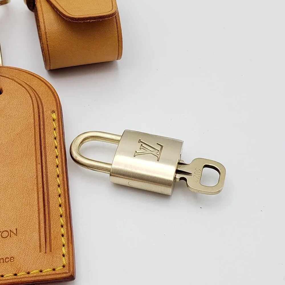 Authentic Louis Vuitton Luggage Nametag and Gold Padlock with Unbranded Keycharm